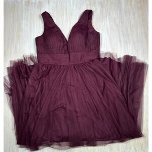 NWT Kennedy Blue Ella Tulle Bordeaux V-Neck Pleated Romantic Bridesmaid Dress 18